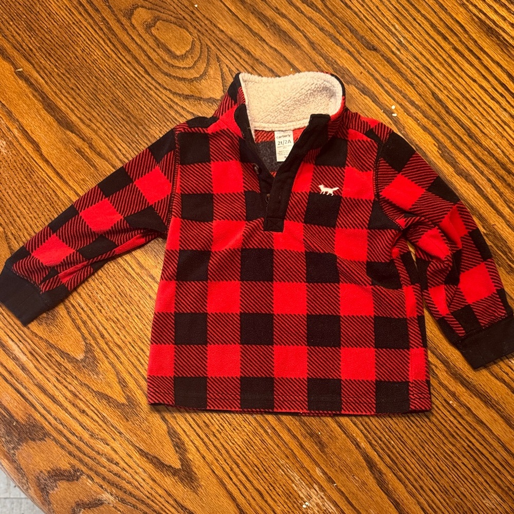 Carters 2T Red and Black Plaid Flannel Kids Shirt